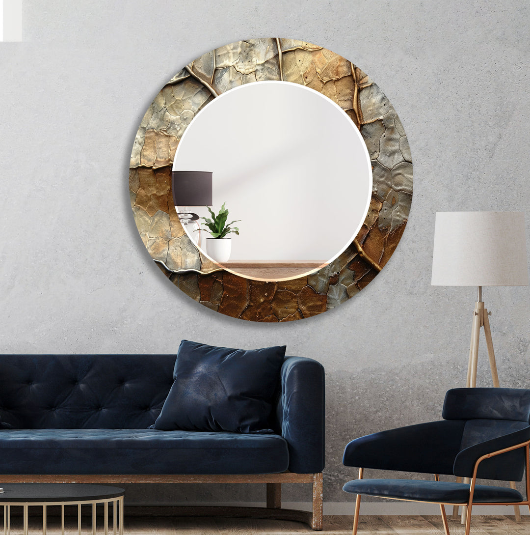 Cracked Beige Abstract Wall Mirror