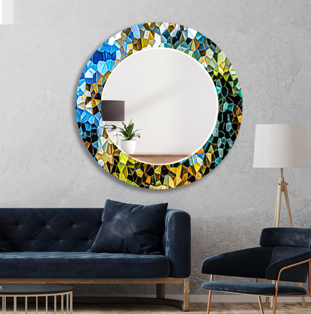 Mosaic Blue Wall Mirror Small Wall Mirror
