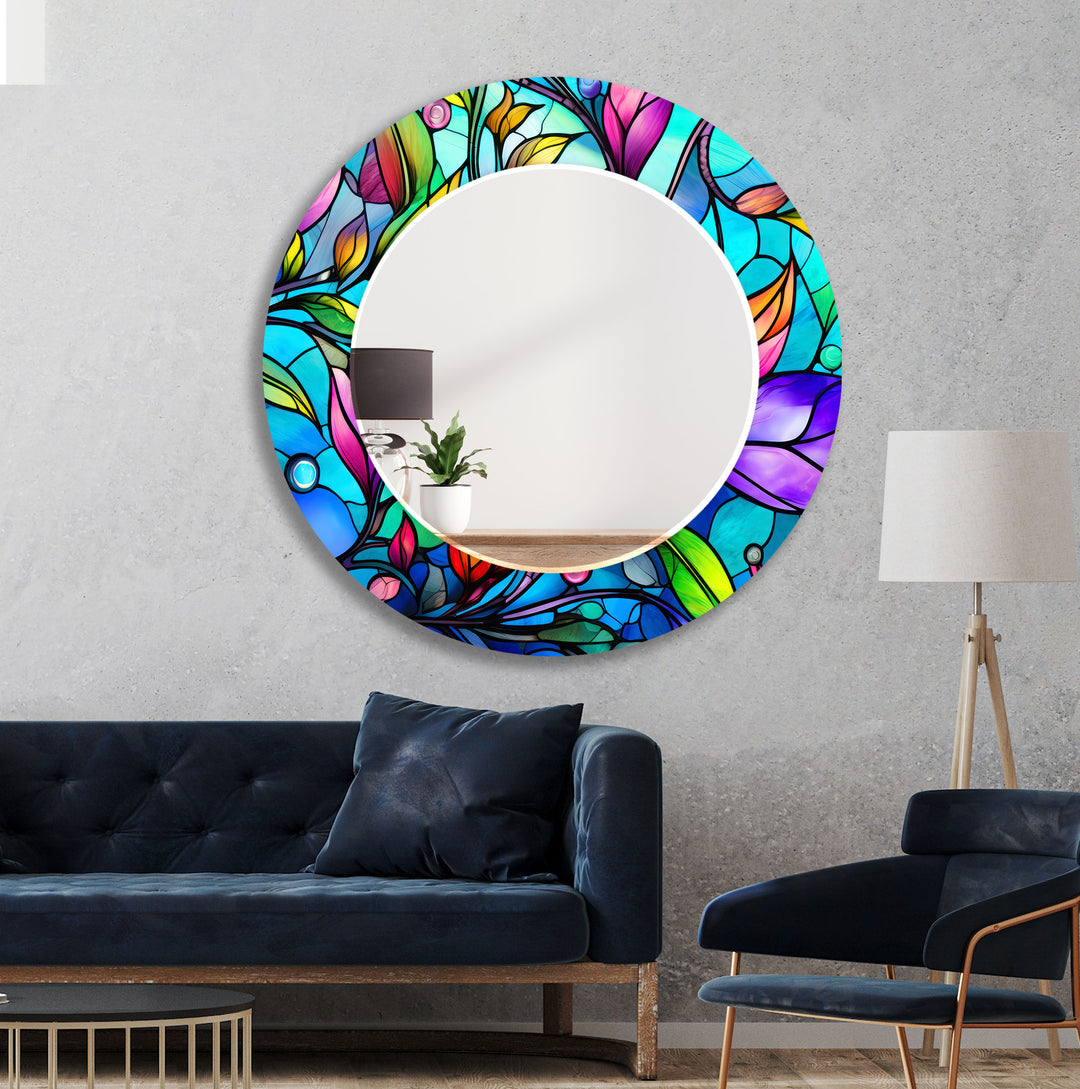 Colorful Flowers Stained Wall Mirrors Dining Room Wall Mirror
