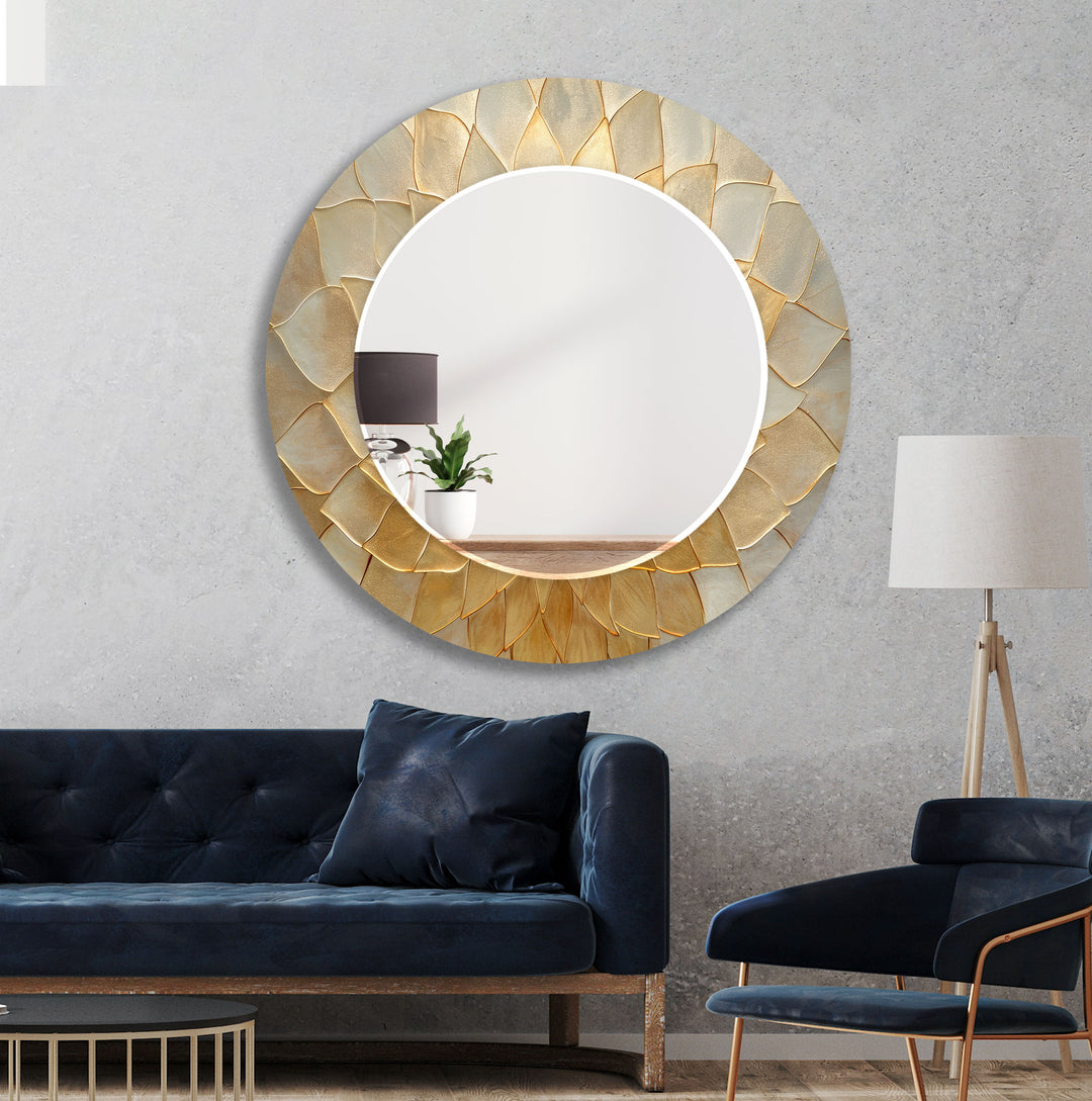 Beige Leaf Patterned Wall Mirror Long Wall Mirror
