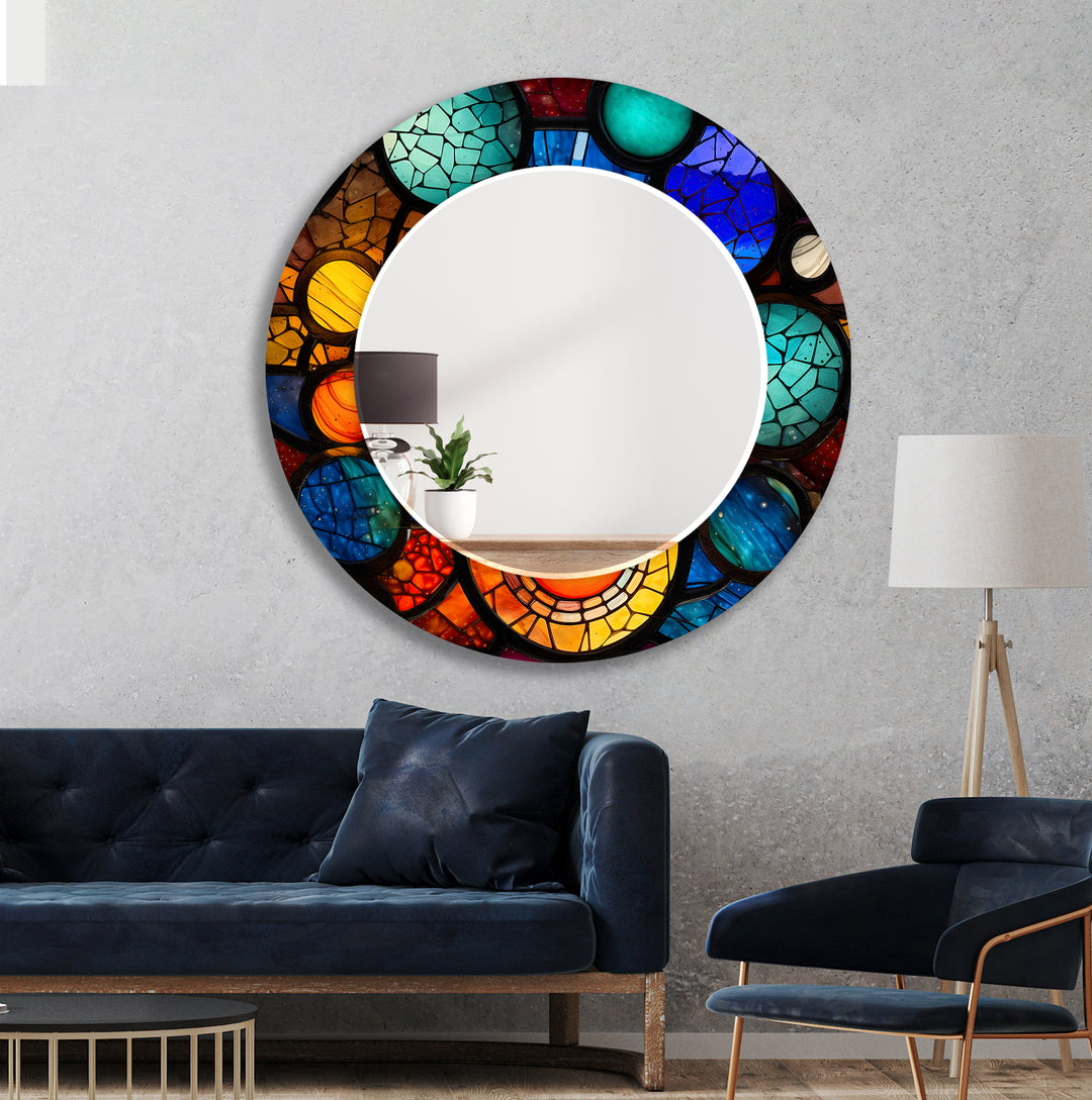 Orange and Blue Rounds Wall Mirror