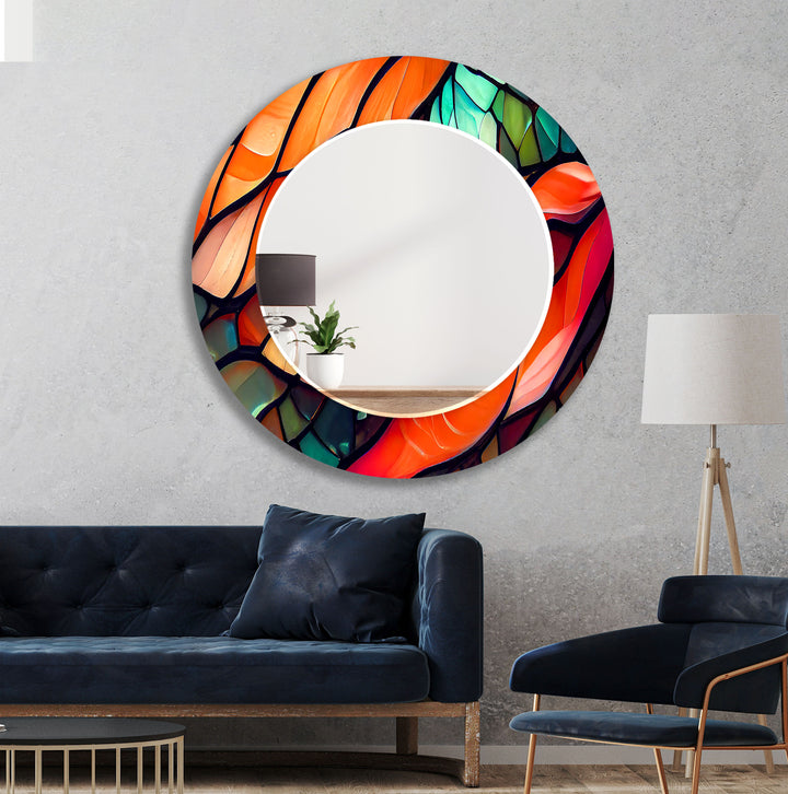 Orange & Green Round Wall Mirror Square Wall Mirror
