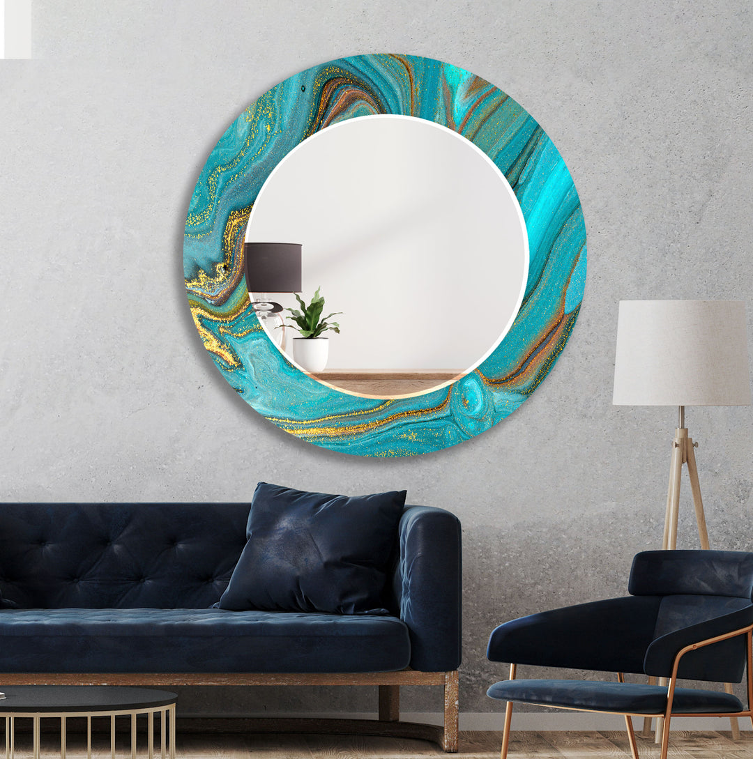 Turquoise & Gold Wall Mirror Long Wall Mirror
