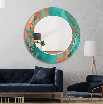 Green Abstract Tempered Glass Wall Mirror