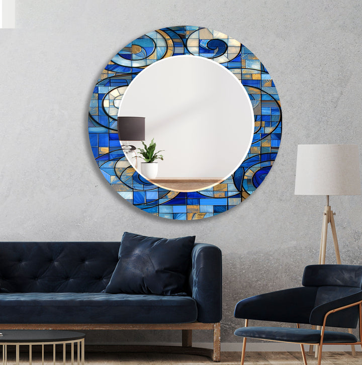 Geometric Blue Wall Mirror mirror with frame
