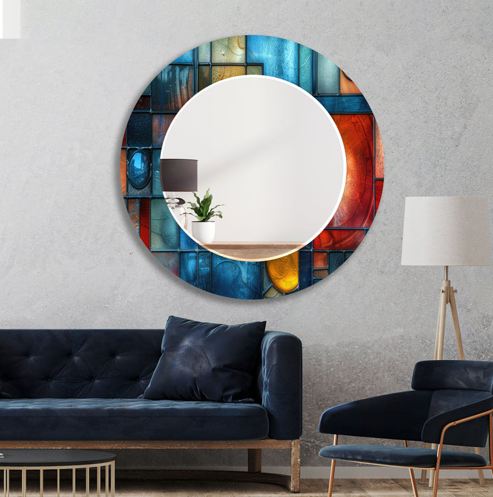 Blue and Red Stained Wall Mirrors Mosaic Mirror 
