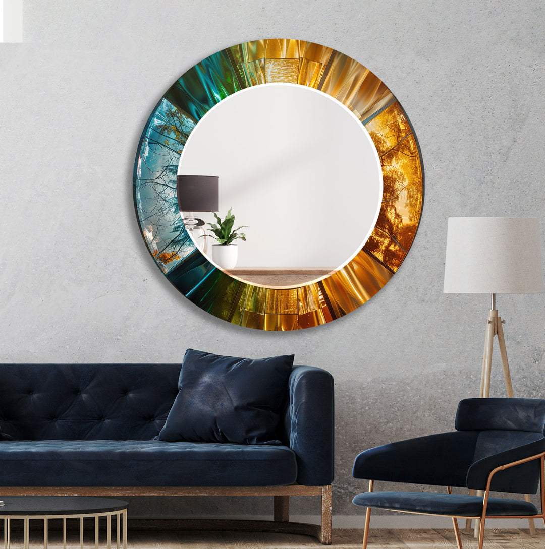 Blue and Gold Abstract Wall Mirrors Living Room Wall Mirror
