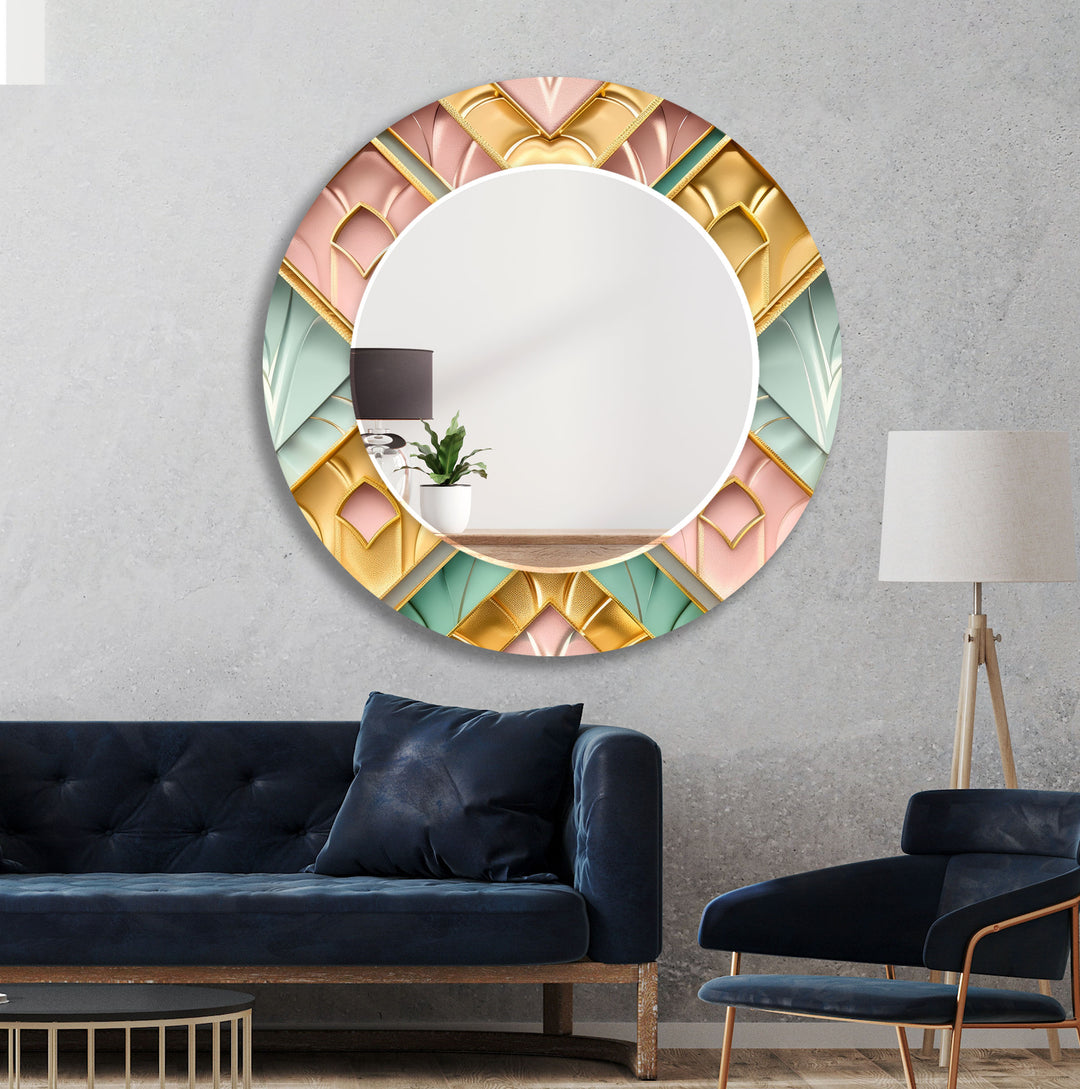 Geometrical Shapes Mosaic Round Wall Mirror Long Wall Mirror
