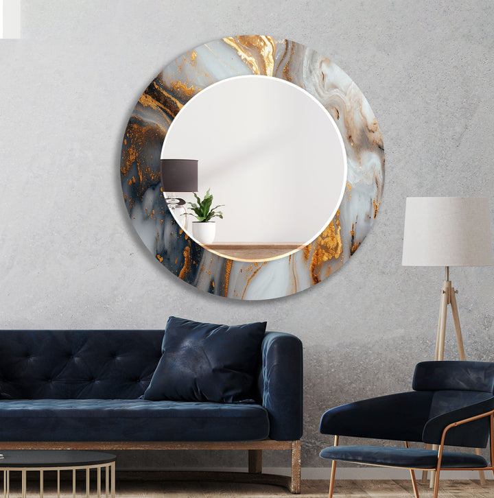 Golden Details White Marble Wall Mirror gold wall mirror
