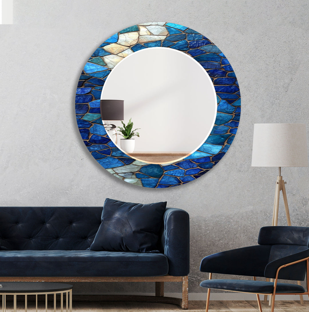 Dark Blue Mosaic Stones Wall Mirror Decorative Wall Mirror
