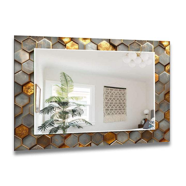 Hexagon Pattern With Gold Detail Wall Mirror Bathroom Mirror
