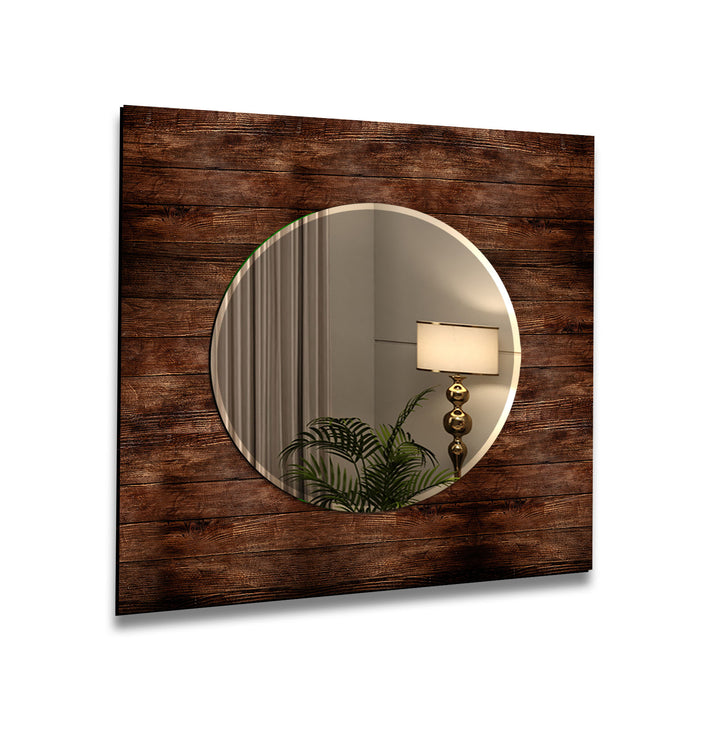 Dark Brown Wood Pattern Wall Mirror