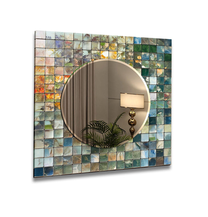 Green & White Mosaic Wall Mirror Bathroom Wall Mirror
