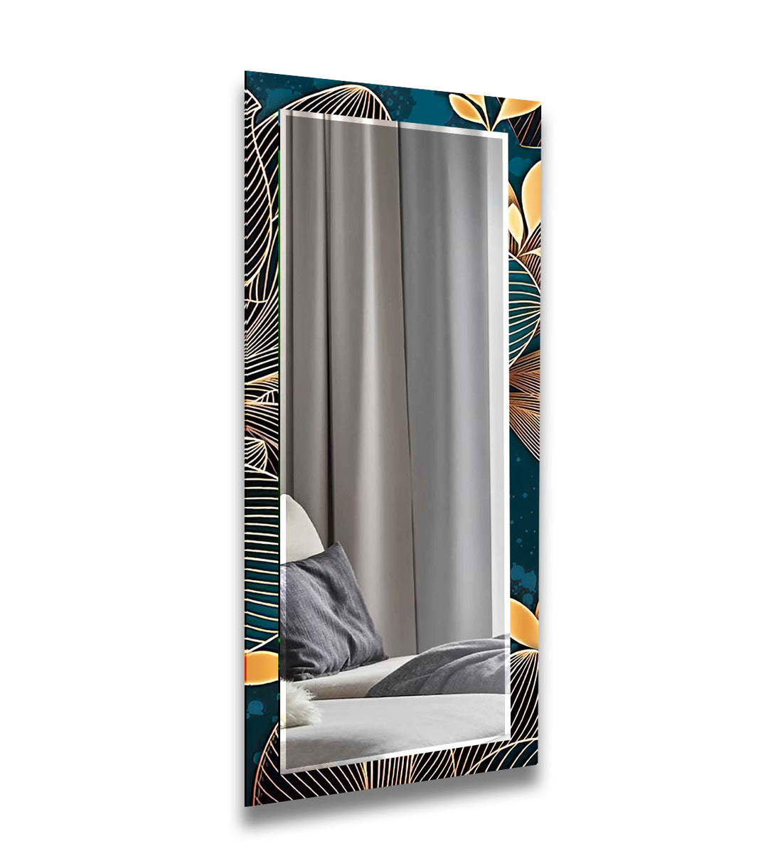 Dark Blue Golden Flowers Wall Mirror modern mirror
