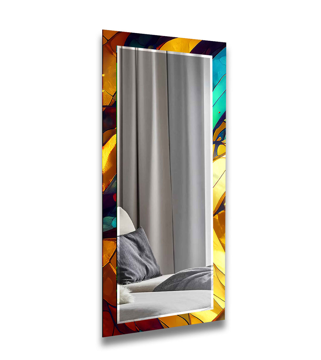 Stained Golden and Orange Wall Mirror Decorative Mirror
