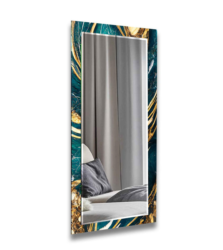 Dark Green Golden Details Wall Mirror Modern Mirror
