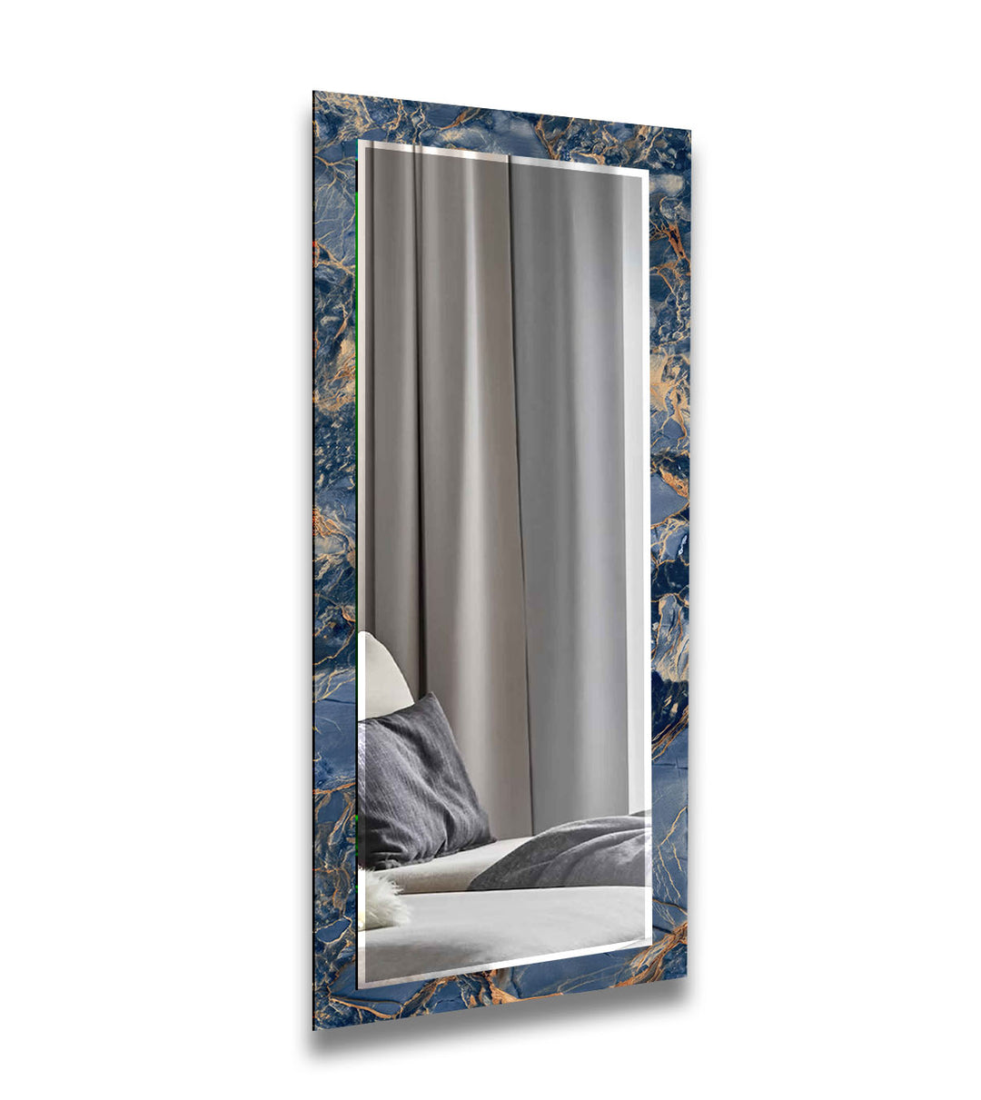 Abstract Navy Blue and Beige Wall Mirror Long Wall Mirror
