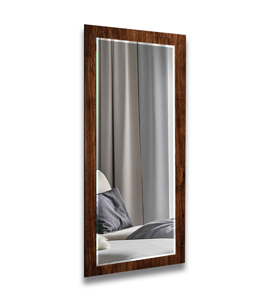 Dark Brown Wood Long Wall Mirror Gold Mirror
