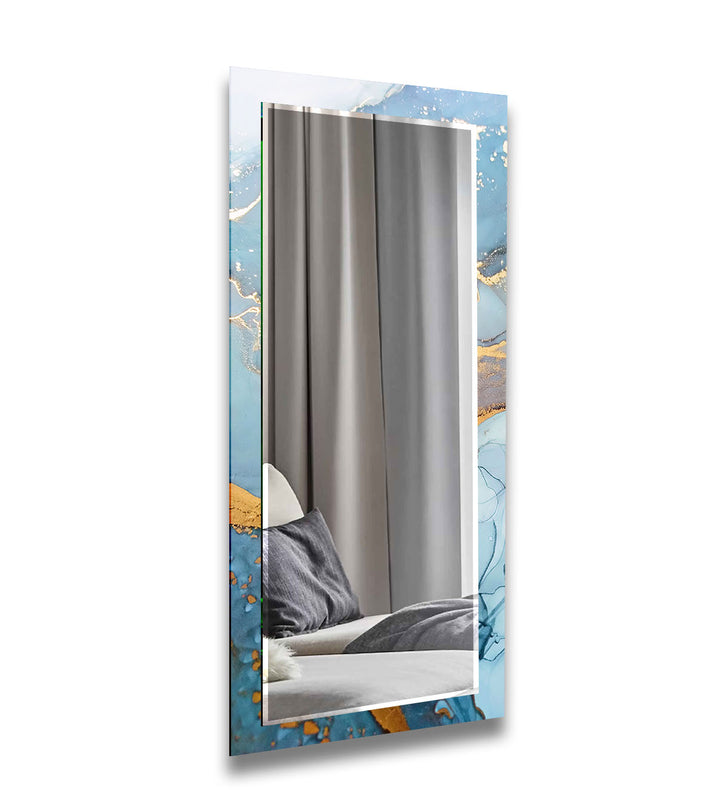 Light Blue Golden Detail Wall Mirror Small Mirror
