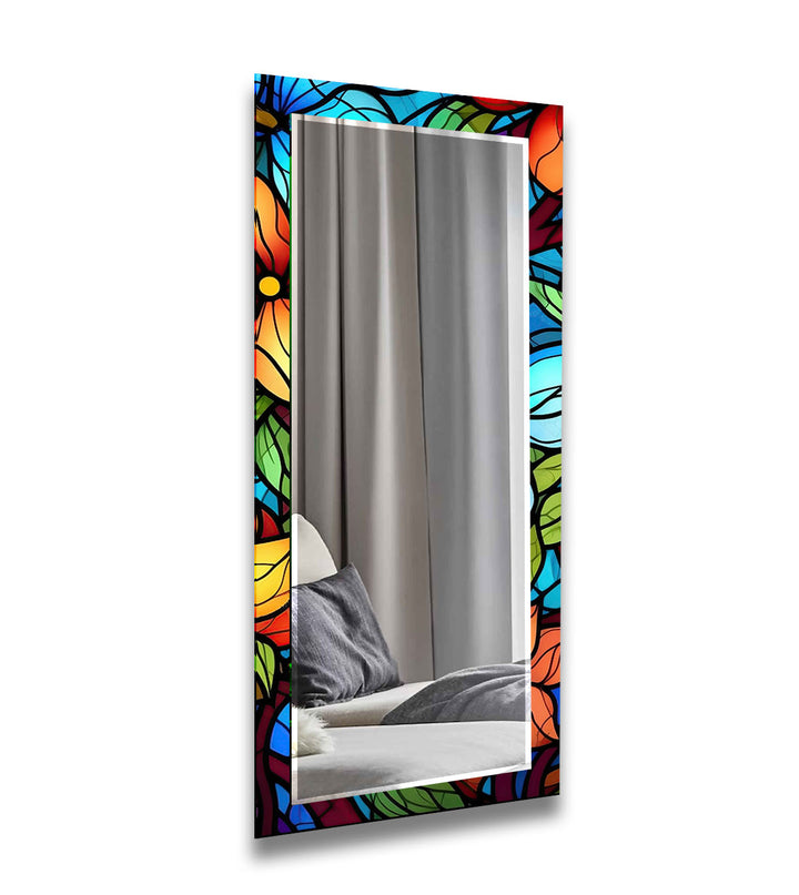 Stained Blue and Orange Flower Wall Mirror large wall mirror
