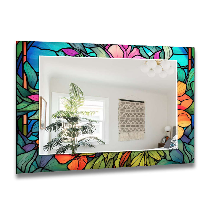 Green & Orange Flower Wall Mirror Decorative Wall Mirror
