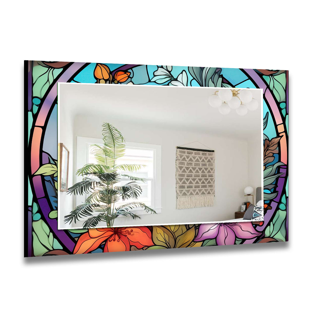 Green Stained Flower Wall Mirror Long Wall Mirror
