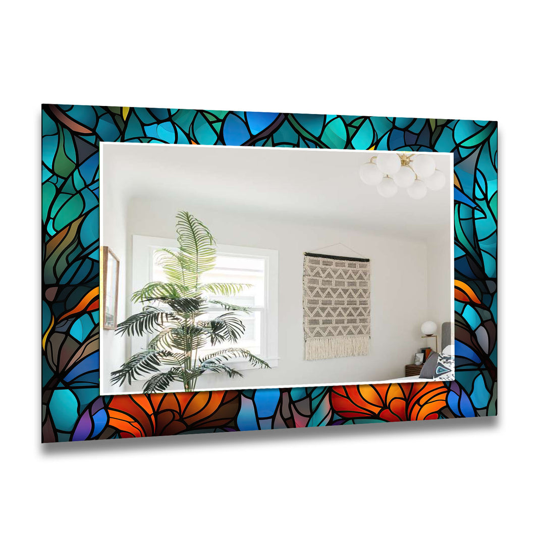 Blue Orange Leaf Wall Mirrors backlit mirror
