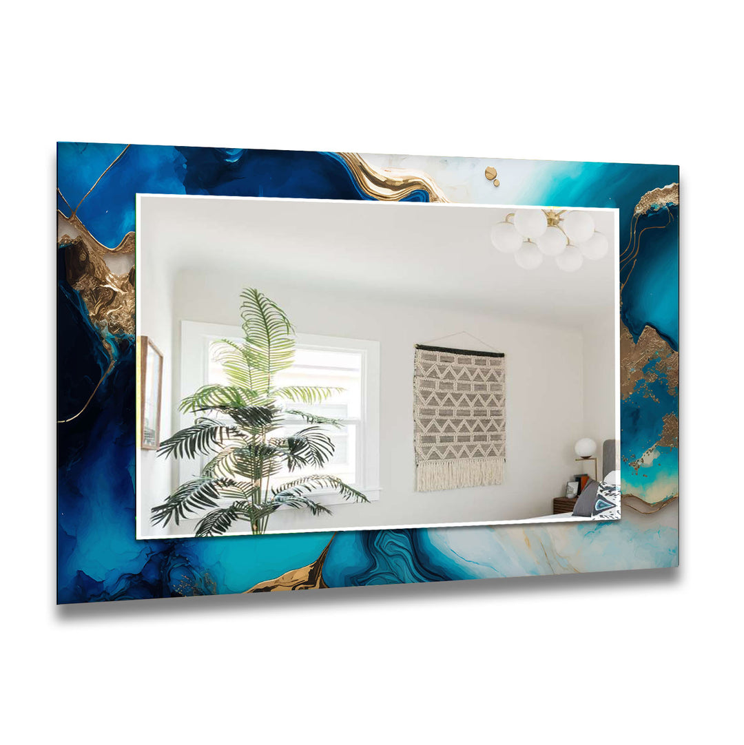 Dark Blue and Golden Wall Mirrors Green Mirror	
