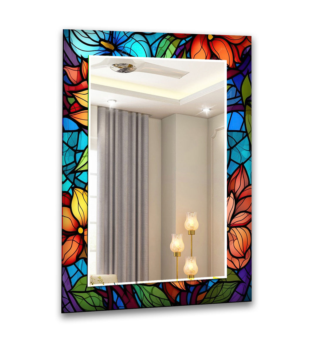 Orange & Blue Flowers Wall Mirror Framed Mirror
