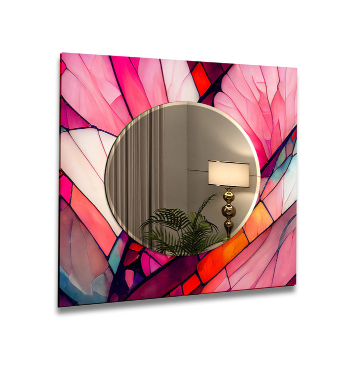 Colored Stained Design Wall Mirror Round Mirror
