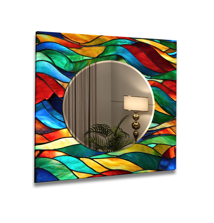 Stained Wavy Lines Wall Mirror Gold Mirror
