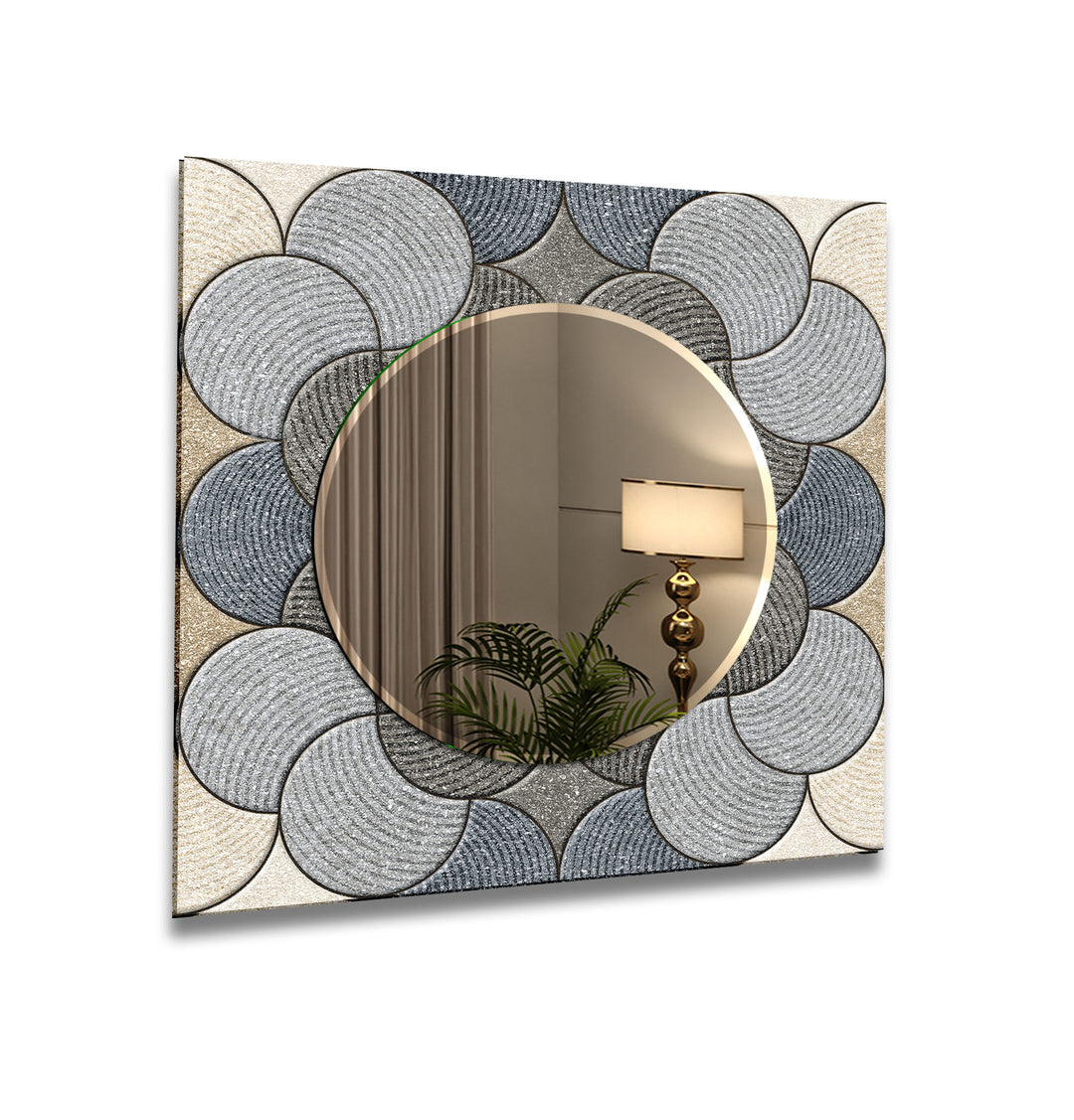 Grey Circles Details Wall Mirror Wood Mirror
