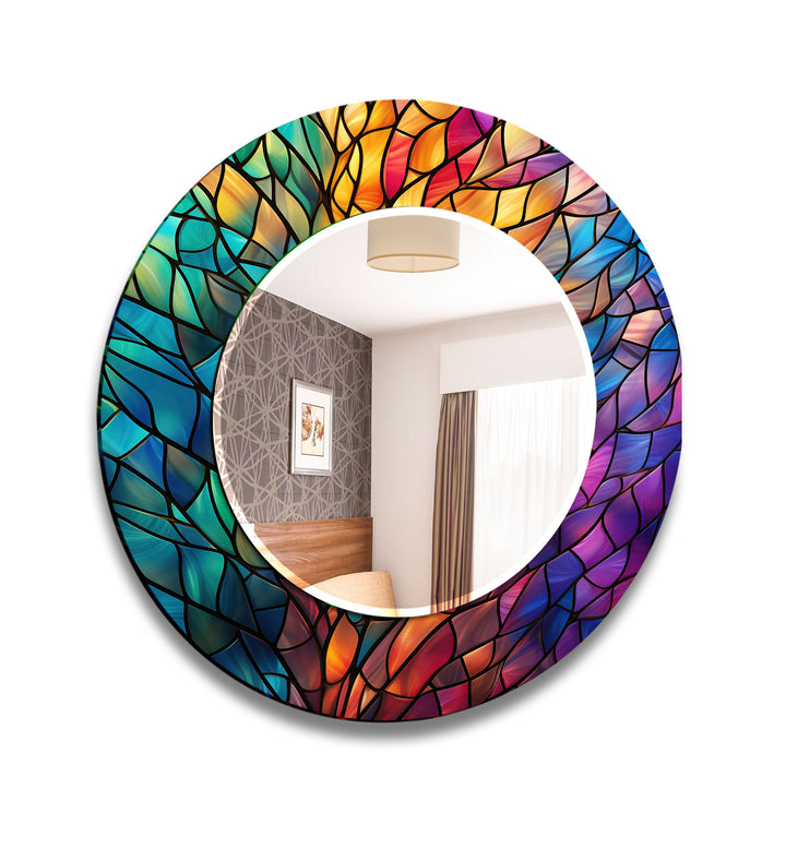 Colorful Stained Round Wall Mirror Bathroom Mirror
