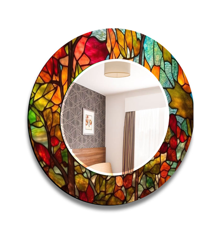 Stained Brown Orange Round Wall Mirror wall mirror
