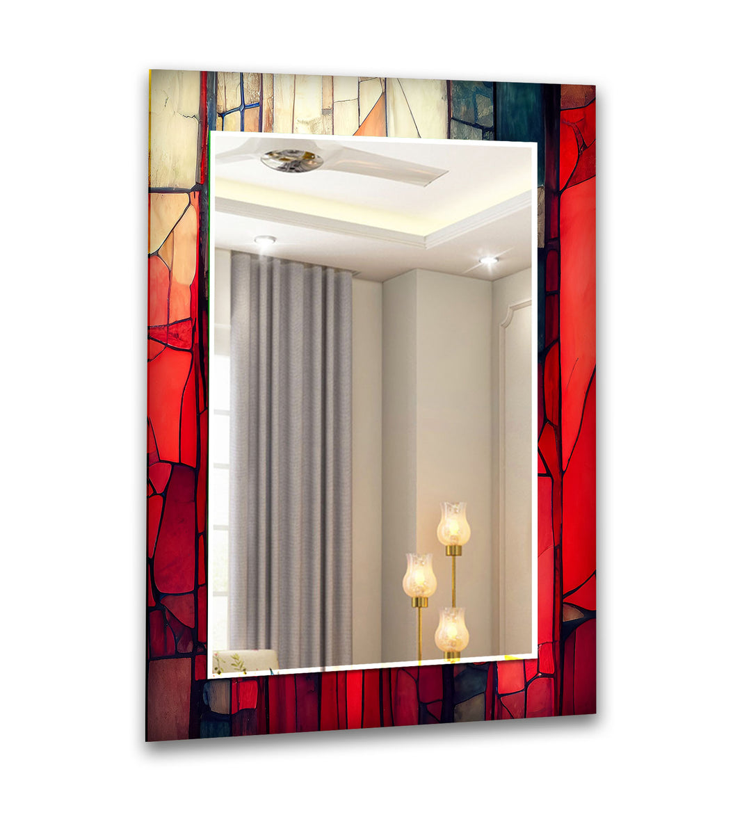 Stained Red & Beige Wall Mirror backlit mirror
