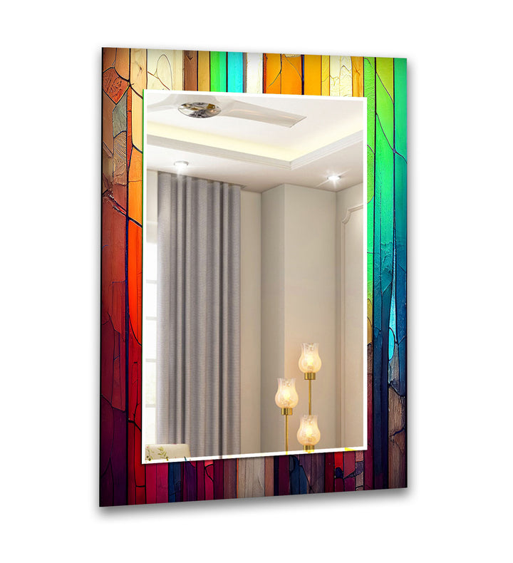 Stained Colored Woods Wall Mirror Bathroom Mirror
