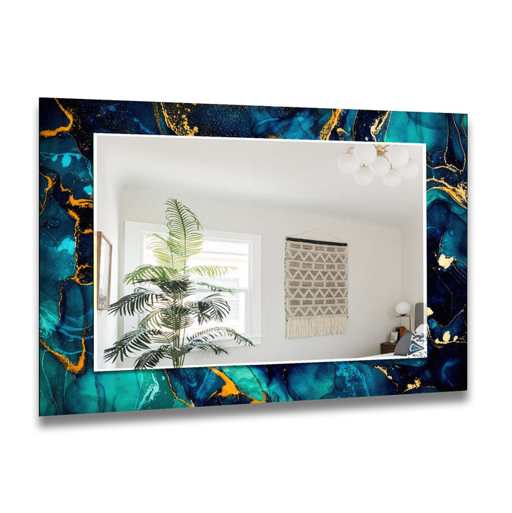 Turquoise Gold Marble Wall Mirror Entryway Mirror
