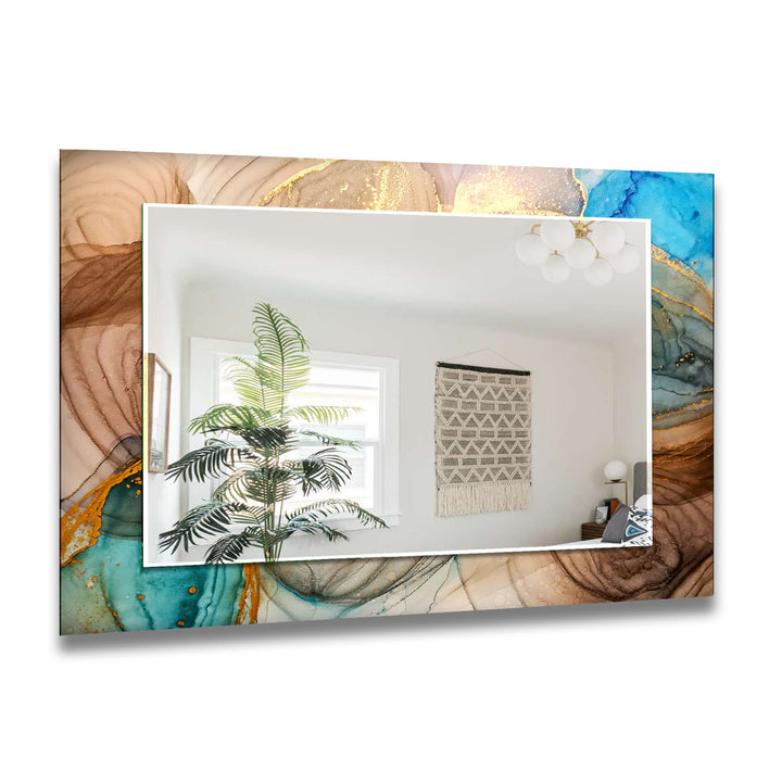 Wood Beige Abstract Wall Mirror gold frame mirror
