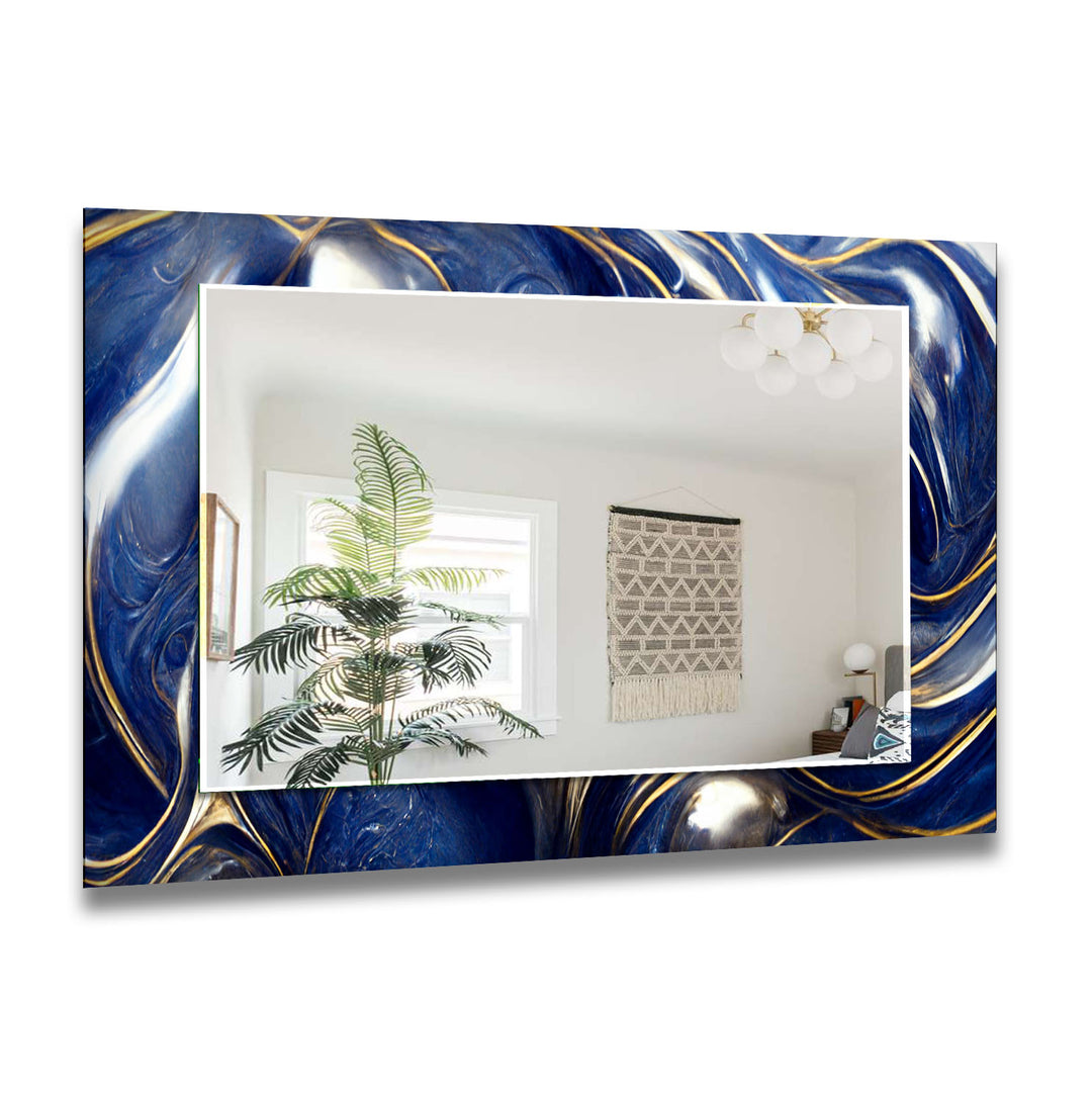 Dark Blue & Golden Wall Mirror Blue Wall Mirror
