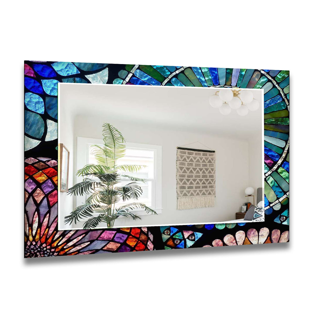 Green & Blue Stained Wall Mirror Modern Wall Mirror
