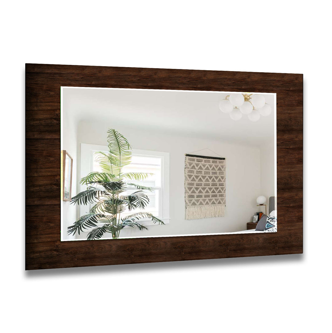 Dark Brown Wood Pattern Wall Mirror Bathroom Mirror
