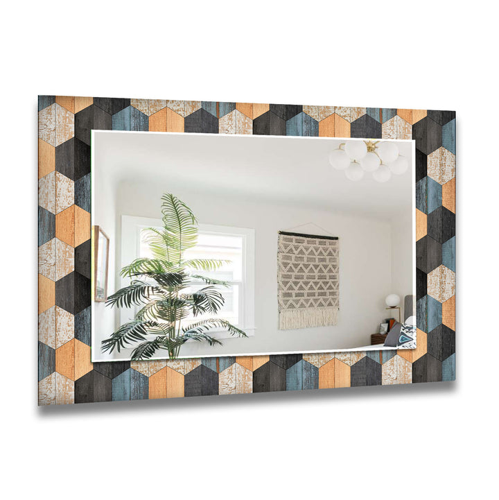 Wood Pattern Orange Black Wall Mirror Rectangle Mirror
