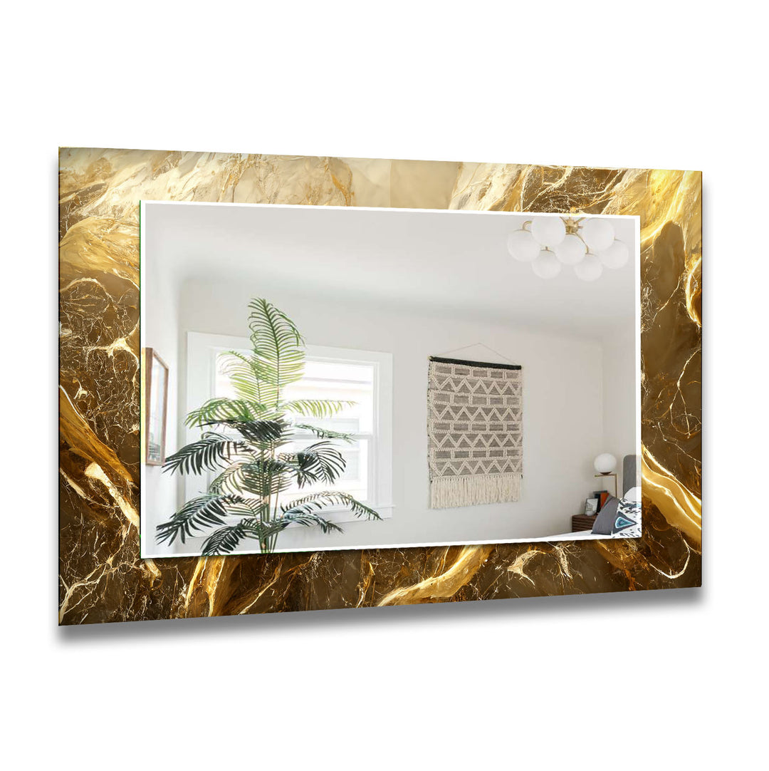 Vivid Golden Marble Wall Mirror Living Room Wall Mirror
