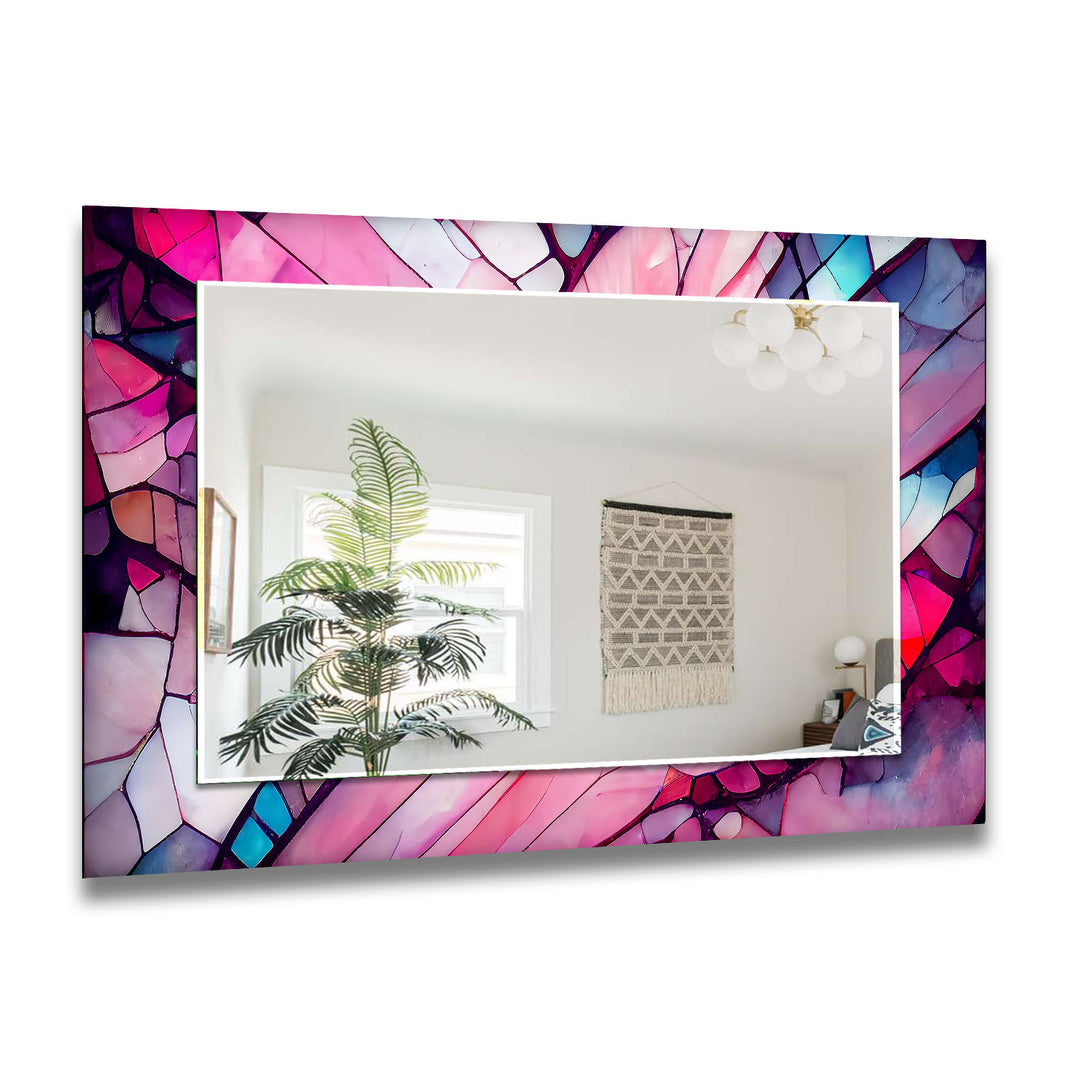 Stained Pink Round Wall Mirror Red Wall Mirror
