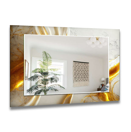 Golden Abstract Tempered Glass Wall Mirror