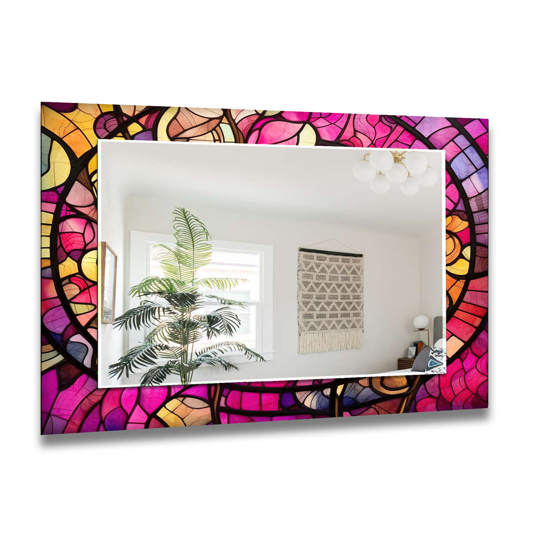 Pink & Yellow Stained Wall Mirror Stained Glass Wall Mirror
