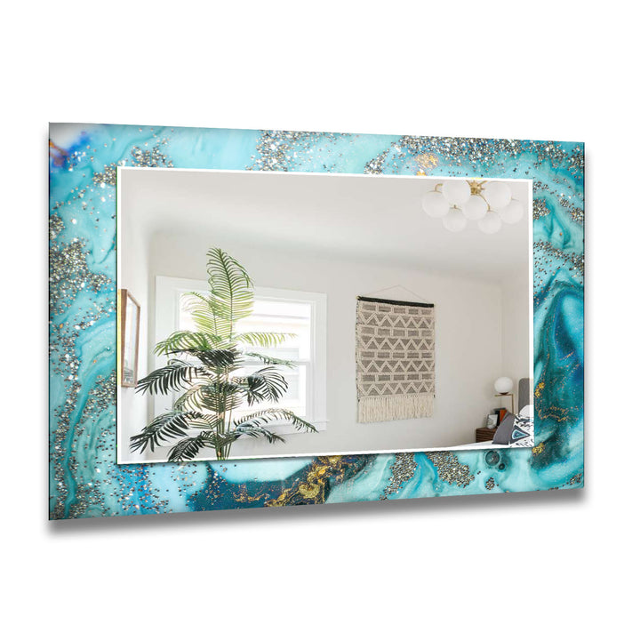 Light Blue Epoxy Wall Mirror Stained Glass Wall Mirror
