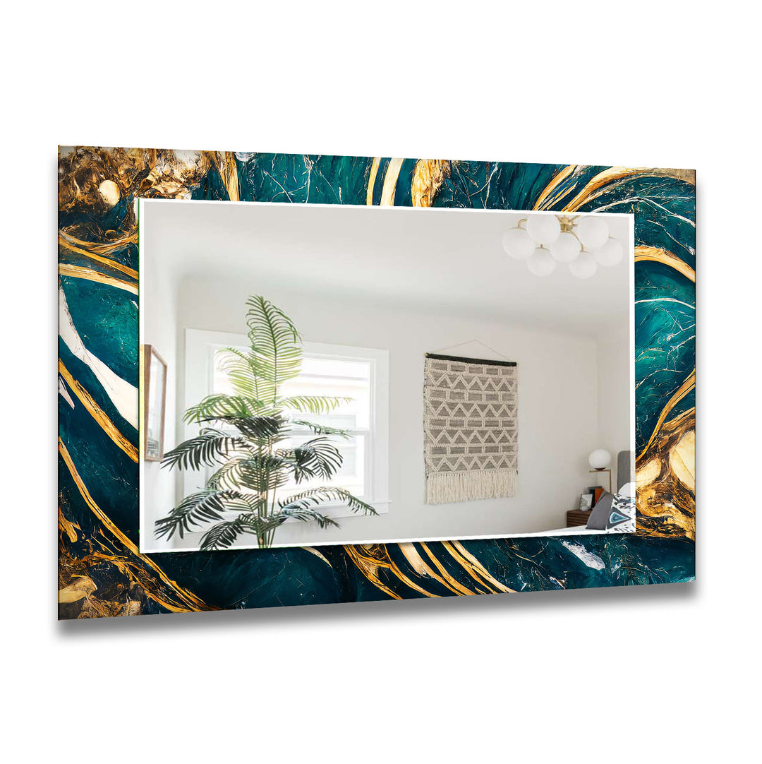 Abstract Green and Gold Wall Mirrors Stained Glass Wall Mirror
