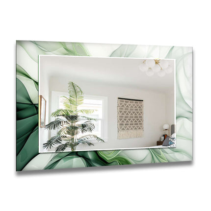 Green White Abstract Tempered Glass Wall Mirror