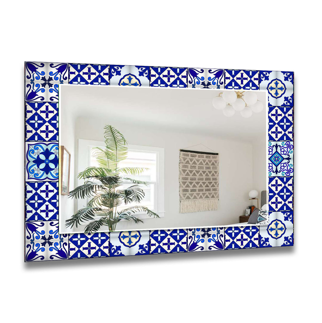 Navy Blue Mosaic Design Wall Mirror Living Room Wall Mirror
